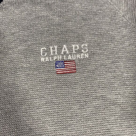 Vtg 90's Chaps Ralph Lauren Waffle Knit Sweater Gray Logo American Flag Men's Lg - Picture 4 of 7